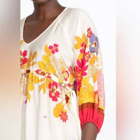 NWT Johnny Was Loreli Floral 100% Silk White Pink Embroidered Midi Dress Small - Picture 8 of 11